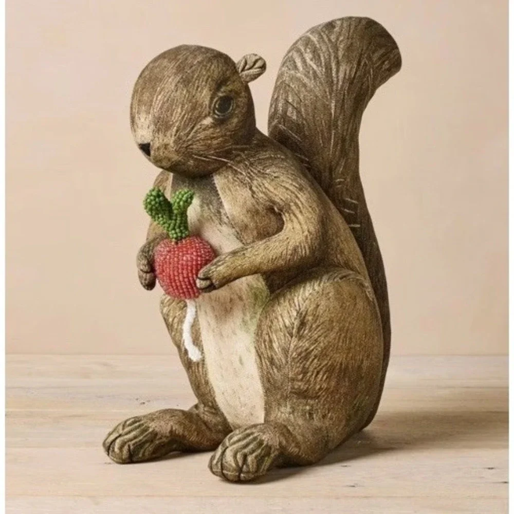 John Derian for Target 2025 Plush Woodland Squirrel holding Radish Pillow 11